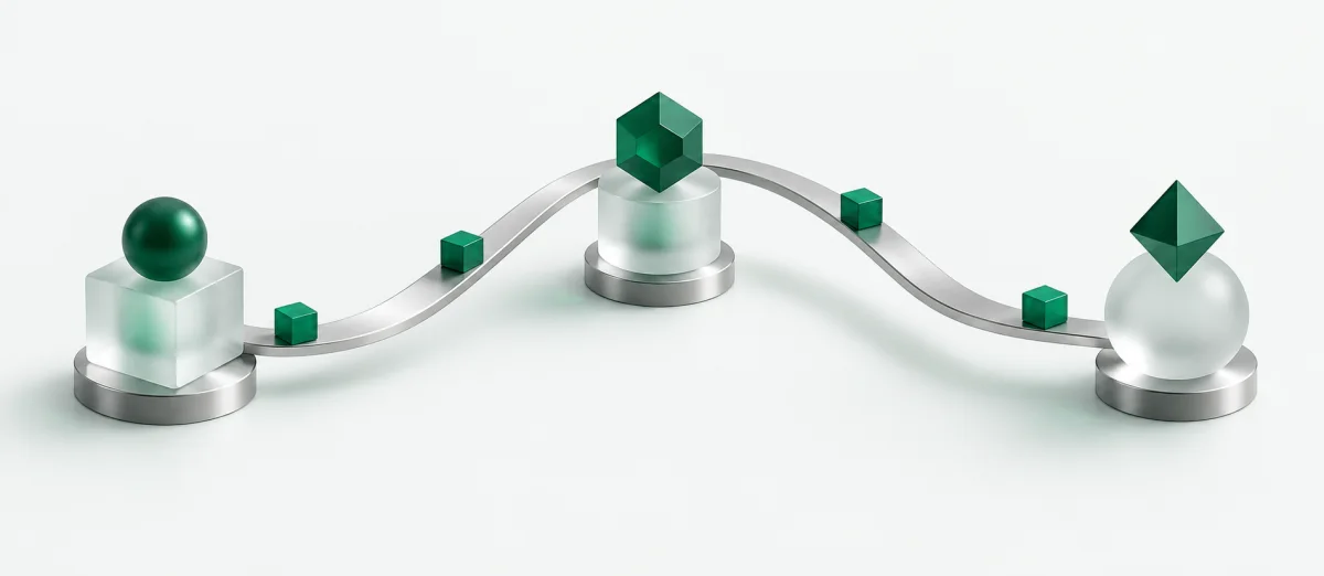 Abstract delivery chain connecting three destinations with cargo along one continuous route